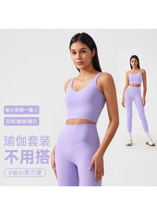 Nude Shaping Yoga Clothing Set Push-up Anti-sagging Sports Bra High Waist Hip Lifting Yoga Fitness Nine-point Pants For Women - Image 2