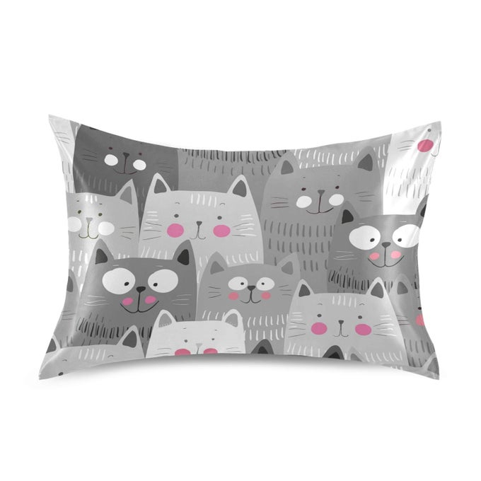 CAT SATIN PILLOWCASES BREATHABLE PILLOW CASE FOR HAIR AND SKIN NO ZIPPER PILLOW COVER WITH ENVELOPE CLOSURE FOR SOFA BED COUCH STANDARD SIZE 20 X 26 INCH