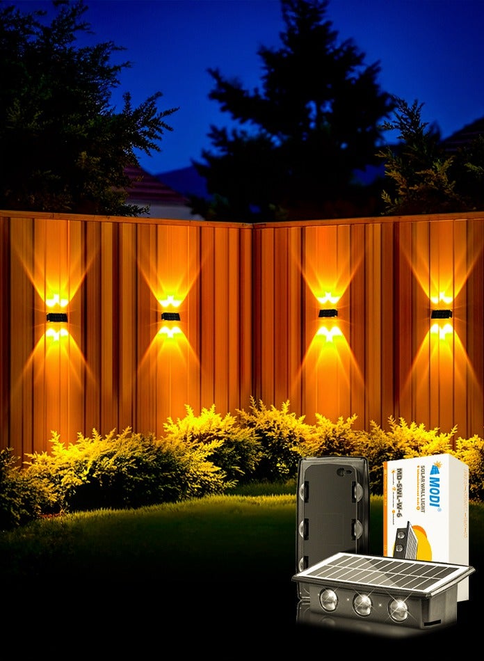 مودي مصباح جداري يعمل بالطاقة الشمسية 6 واط، ضوء دافئ 1800 كلفن - مصباح LED خارجي عالي السطوع ومقاوم للماء للحديقة والسياج - Image 1