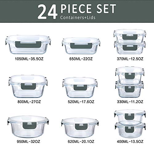 M MCIRCO 24-Piece Glass Food Storage Containers with Upgraded Snap Locking Lids,Glass Meal Prep Containers Set - Airtight Lunch Containers, Microwave, Oven, Freezer and Dishwasher - Image 2