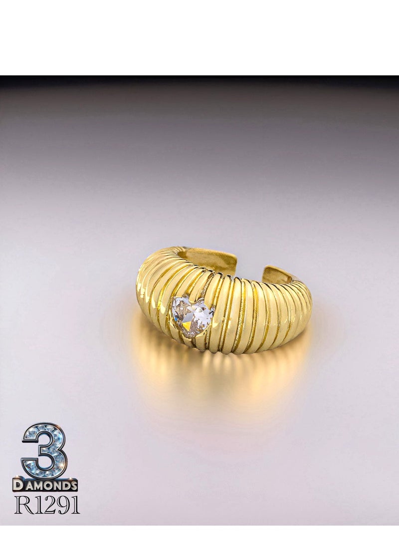 3Diamonds - Women's Ring, Gold Plated, High Quality With Sparkling Zircon - Image 1