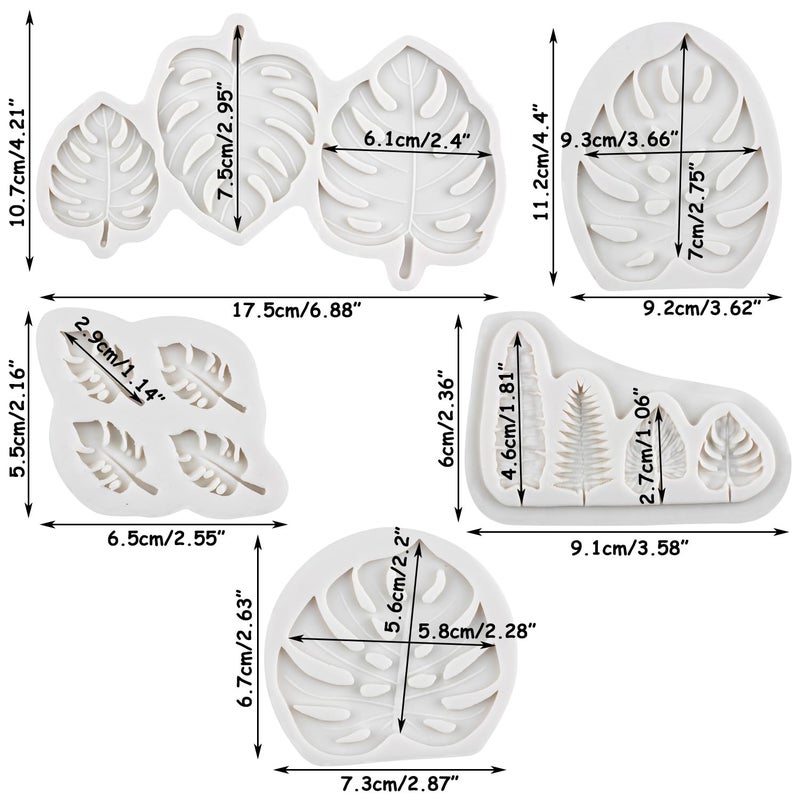 RFGHAC Fan Leaf Silicone Mold Tropical Leaves Mold Palm Leaf Mold Monstera Leaf Chocolate Fondant Mold For Cake Decoration Cupcake Topper Candy Polymer Clay Gum Paste Set Of 5 - Image 2