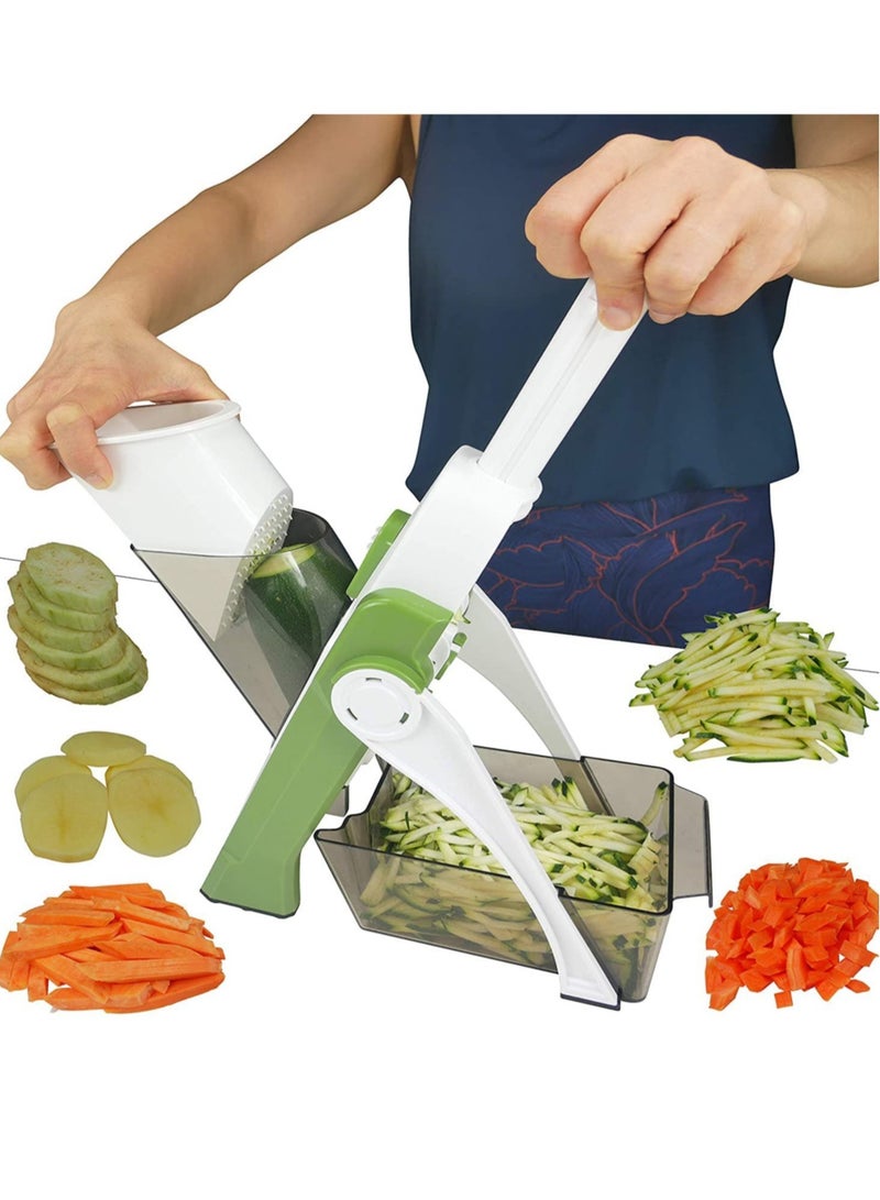 ELTRAZONE Vegetable Cutter,Multifunctional Vegetable Slicer with Stainless Steel Blades, Manual Food Cutter for Chef and Household (Green) - Image 1