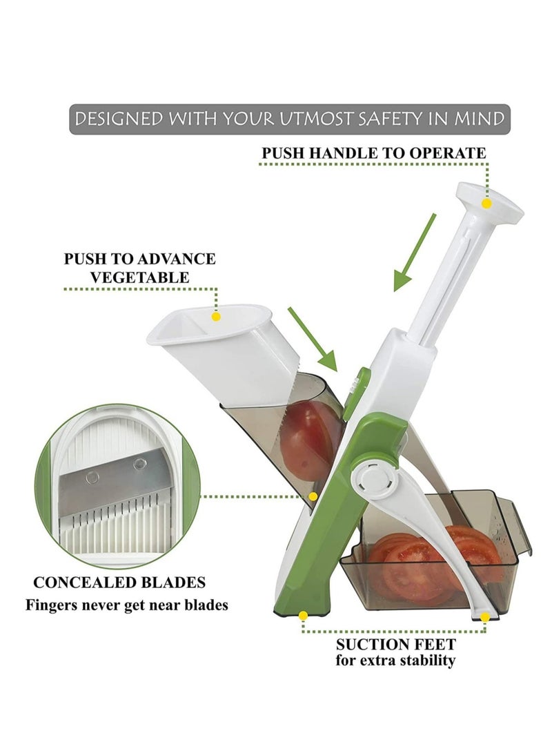 ELTRAZONE Vegetable Cutter,Multifunctional Vegetable Slicer with Stainless Steel Blades, Manual Food Cutter for Chef and Household (Green) - Image 4