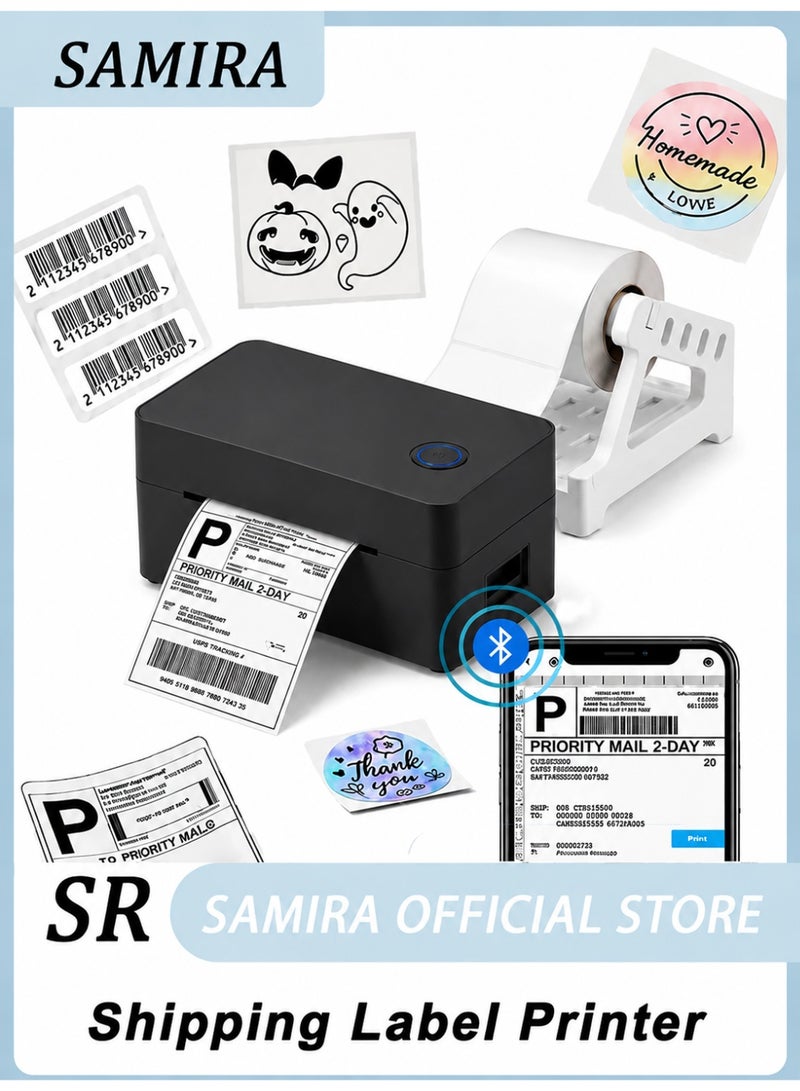 Samira Shipping Label Printer, 4x6 Bluetooth Thermal Label Printer for Shipping Packages Small Business Mailing, Support iOS, Android, Mac, Windows,  Compatible with iPad & Phone & PC With bracket (Navy Blue) - Image 1