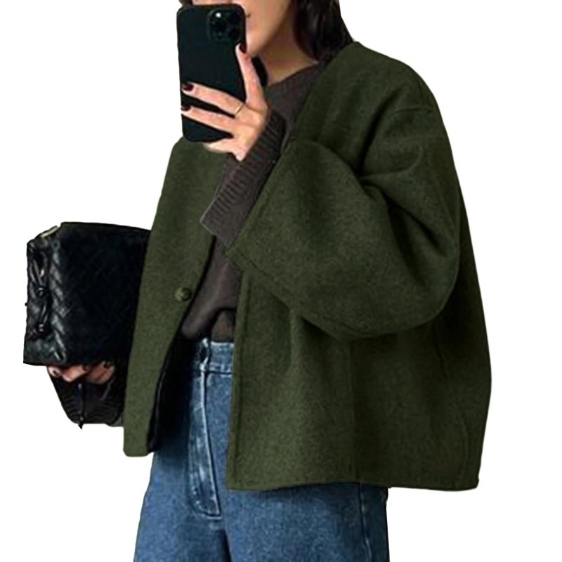 HOTIAN Women Cropped Wool Blend Coats Long Sleeve Coat Jacket Peacoat Fall Winter Outwear Overcoat(ArmyGreen,XS) - Image 1