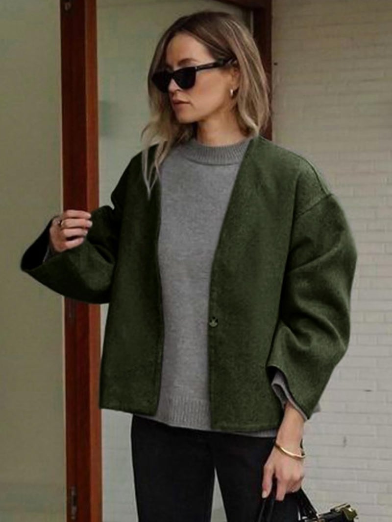 HOTIAN Women Cropped Wool Blend Coats Long Sleeve Coat Jacket Peacoat Fall Winter Outwear Overcoat(ArmyGreen,XS) - Image 5