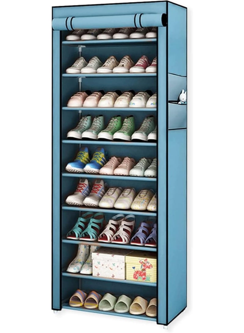 RollsTimi  9-Tier Shoe Organizer With Dustproof Canvas Cover 45-Pair Capacity - Blue - Image 1
