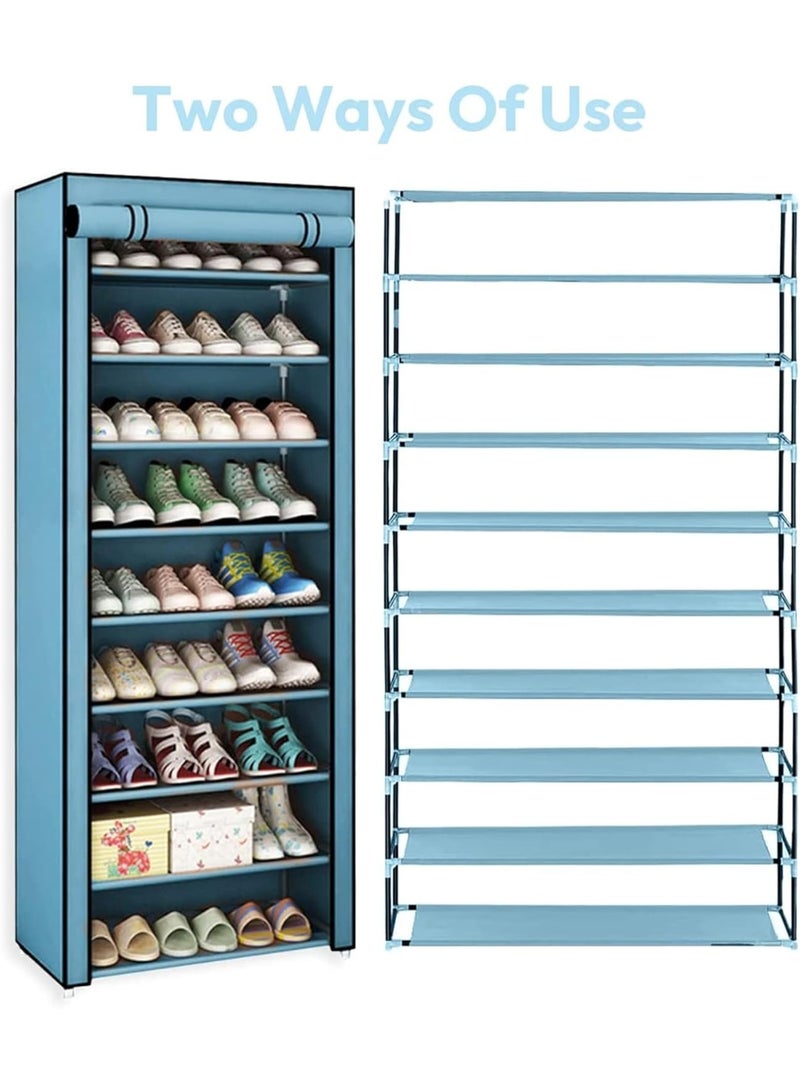 RollsTimi  9-Tier Shoe Organizer With Dustproof Canvas Cover 45-Pair Capacity - Blue - Image 4