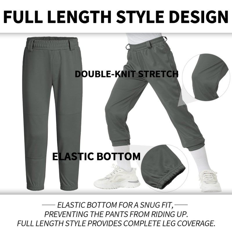 QBK Youth Toddler Baseball Pants Softball Pants Kids Tee Ball Pants for Boy Girl 2T-17Yearsï¼ˆDark Grey Mï¼‰ - Image 2