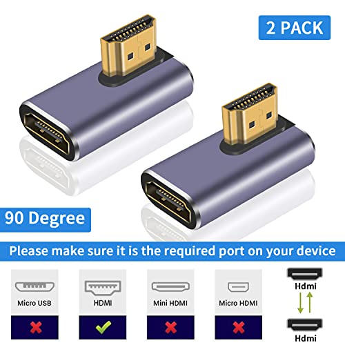 Poyiccot HDMI 90 Degree Adapter 8K, Right Angle HDMI 2.1 Adapter, 48Gbps Male to Female Exender, Support 8K@60Hz, 4K@120Hz, 3D HDR for Laptop, TV, Monitors,PS5,(2-Pack) - Image 3