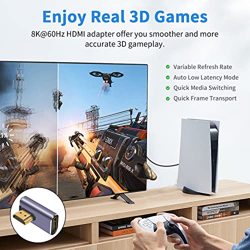 Poyiccot HDMI 90 Degree Adapter 8K, Right Angle HDMI 2.1 Adapter, 48Gbps Male to Female Exender, Support 8K@60Hz, 4K@120Hz, 3D HDR for Laptop, TV, Monitors,PS5,(2-Pack) - Image 5