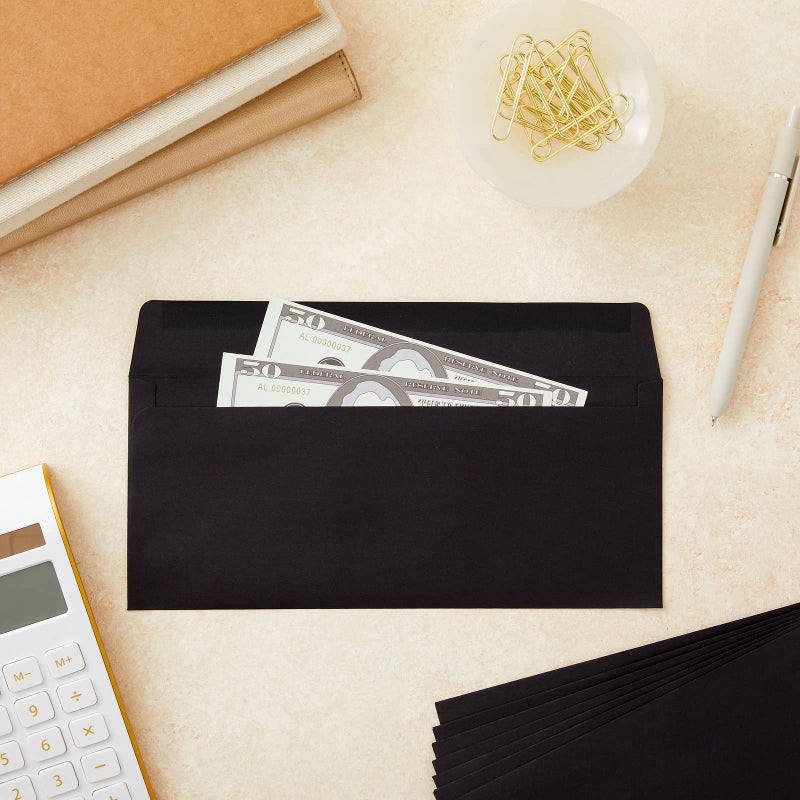 Juvale Black Envelopes - Bulk Letter Envelopes for Personal & Business Mailings - Square Flap & Gummed Seal - 100 Pack #10, 9.5 x 4.13 In - Image 3