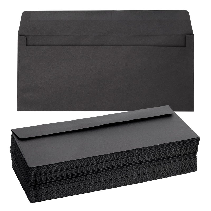 Juvale Black Envelopes - Bulk Letter Envelopes for Personal & Business Mailings - Square Flap & Gummed Seal - 100 Pack #10, 9.5 x 4.13 In - Image 1