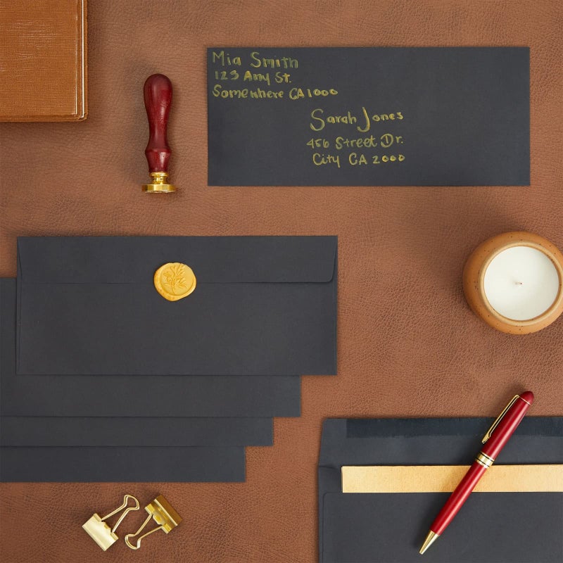 Juvale Black Envelopes - Bulk Letter Envelopes for Personal & Business Mailings - Square Flap & Gummed Seal - 100 Pack #10, 9.5 x 4.13 In - Image 5