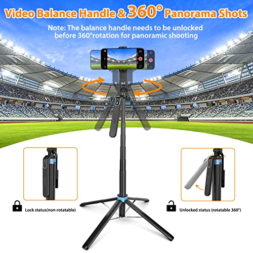 Eocean Gopro Tripod Selfie Stick Tripod with Remote, 4-Legs, 360° Ballhead, Aluminum 71" Extendable Cell Phone Tripod Stand Compatible with iPhone/Android - Image 3