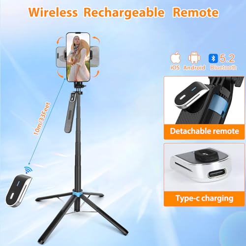 Eocean Gopro Tripod Selfie Stick Tripod with Remote, 4-Legs, 360° Ballhead, Aluminum 71" Extendable Cell Phone Tripod Stand Compatible with iPhone/Android - Image 5