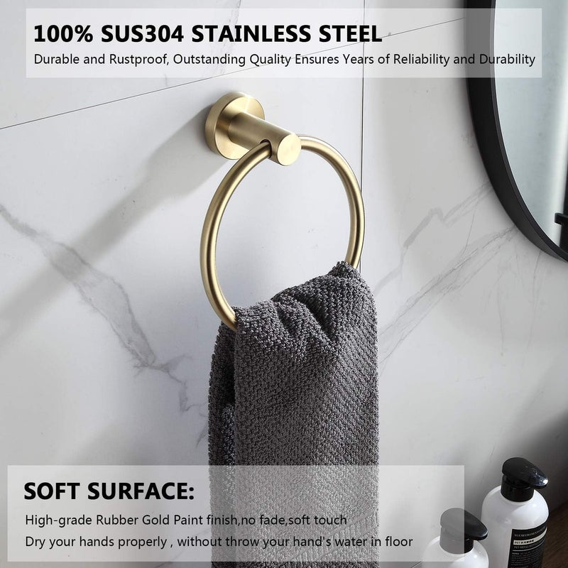 BGL Towel Ring Brushed Gold Stainless Steel 304 Towel Ring Wall Mount Bathroom Towel Holder Round Towel Hanger - Image 2