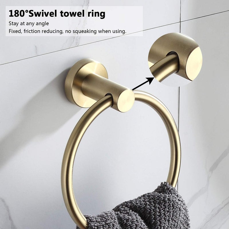 BGL Towel Ring Brushed Gold Stainless Steel 304 Towel Ring Wall Mount Bathroom Towel Holder Round Towel Hanger - Image 3
