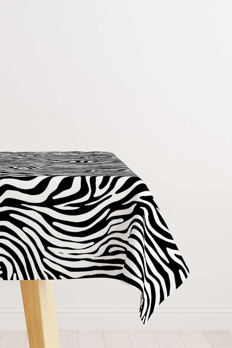 Cango Home Black and White Zebra Patterned Digital Printed Tablecloth CGH386-MS