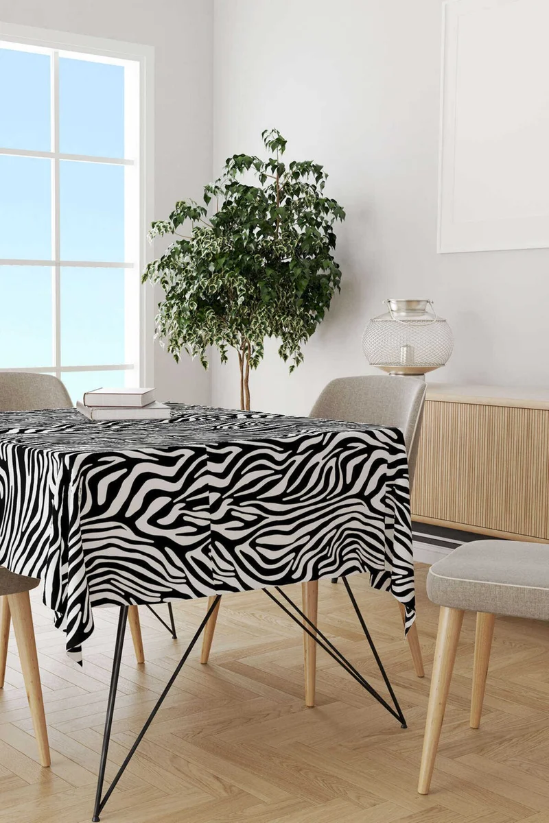 Cango Home Black and White Zebra Patterned Digital Printed Tablecloth CGH386-MS