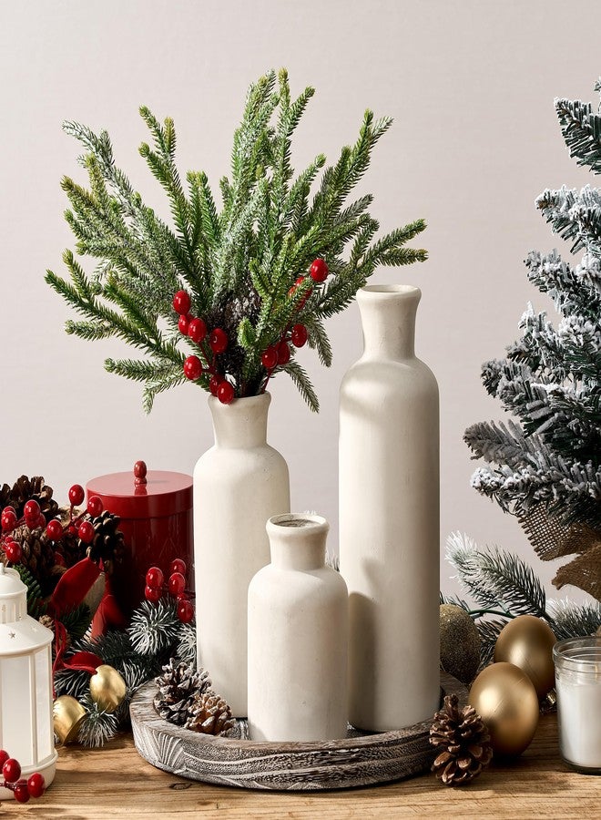 LUKA Ceramic Vase Set of 3,Decorative Terracotta Vases for Home Decor,Rustic Pottery Vase for Your Bedroom,Office,Living Room,Fireplace,Bookshelf （10+7.5+5 Inch） (Antique-White) - Image 3