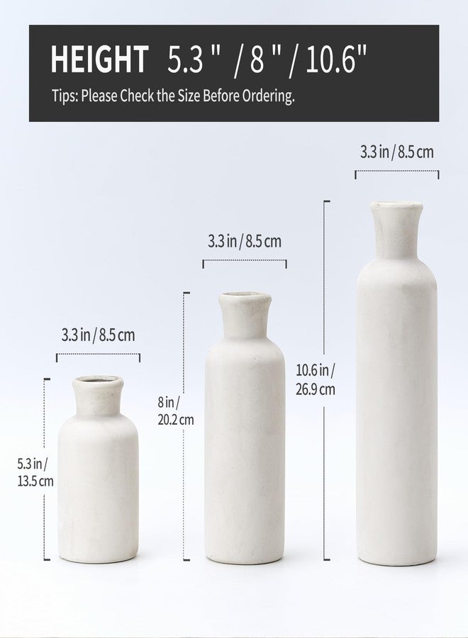 LUKA Ceramic Vase Set of 3,Decorative Terracotta Vases for Home Decor,Rustic Pottery Vase for Your Bedroom,Office,Living Room,Fireplace,Bookshelf （10+7.5+5 Inch） (Antique-White) - Image 2