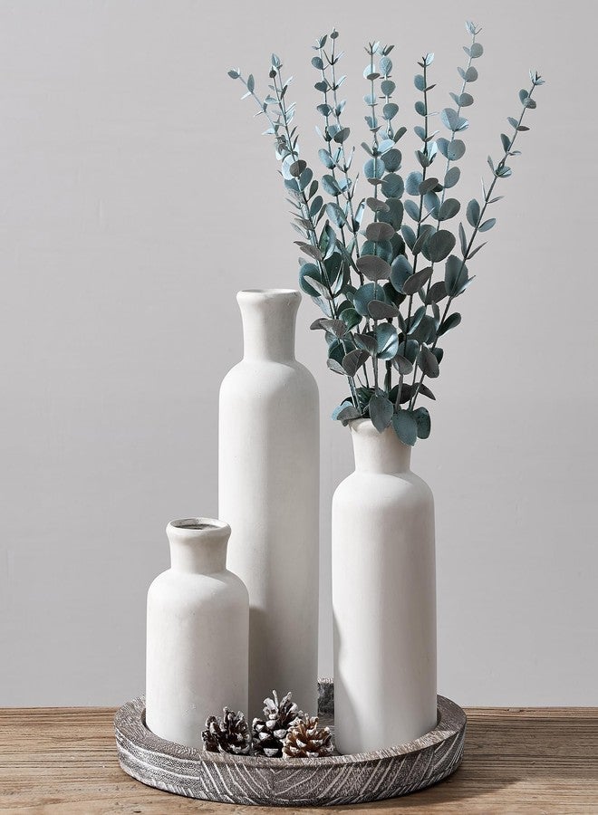 LUKA Ceramic Vase Set of 3,Decorative Terracotta Vases for Home Decor,Rustic Pottery Vase for Your Bedroom,Office,Living Room,Fireplace,Bookshelf （10+7.5+5 Inch） (Antique-White) - Image 1
