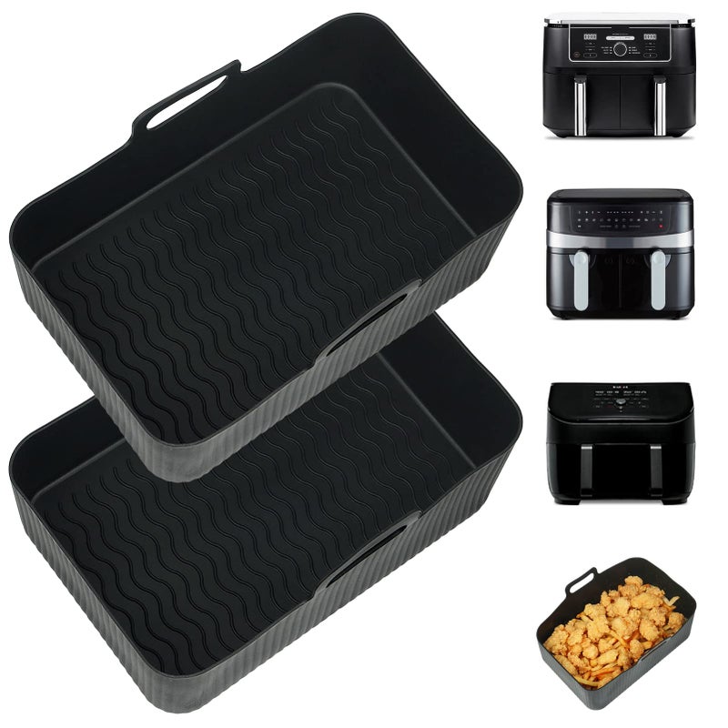 YQL Large Silicone Air Fryer Liners for Ninja AF451UKAF400UKSL400UK 95LTower 9LEMtronics for All 8595 L Dual Air Fryers 2PCS Reusable Air Fryer Trays Ninja Foodi Max Double Stack Accessories