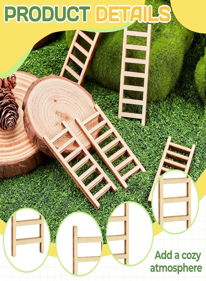 OLLBIT 20PCS Mini Wooden Ladder,2.4'' Wooden Miniature Ladder,Wood Step Fairy Garden Accessories,Miniature Dollhouse Accessories for DIY Craft Dollhouse Décor Landscape (20 Pcs) - Image 3