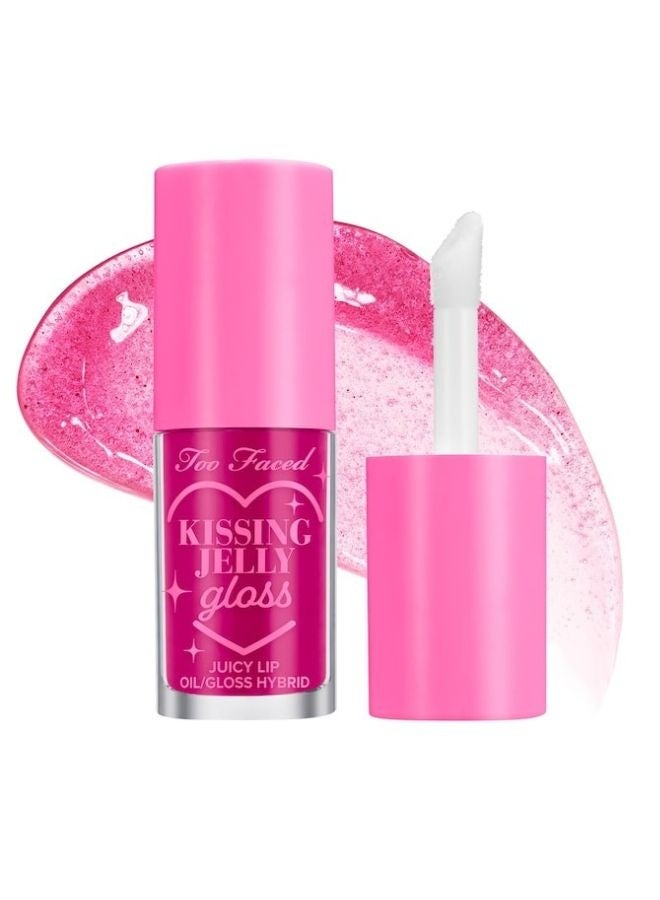 Too FacedCosmetics Too Faced Kissing Jelly Non-Sticky Lip Oil Gloss – Raspberry (Electric Fuchsia) 4.50ml| Hydrating, High-Shine, Cushiony Lip Oil Gloss - Image 1