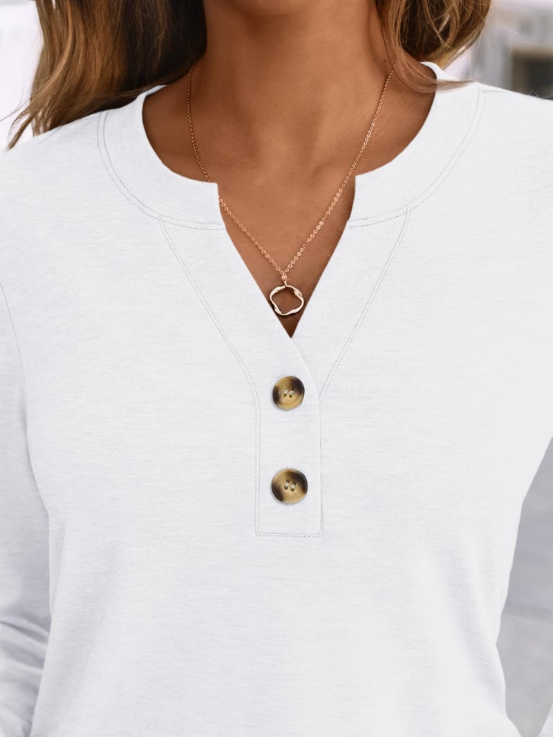 AUTOMET Long Sleeve Shirts for Women Blouses 2026 Spring Fashion Summer Tops Plus Size Dressy Casual Tops Trendy Henley Cute T Shirts Business Work Fall Outfits Clothes White 2XL - Image 5