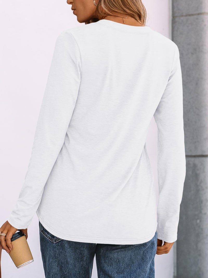 AUTOMET Long Sleeve Shirts for Women Blouses 2026 Spring Fashion Summer Tops Plus Size Dressy Casual Tops Trendy Henley Cute T Shirts Business Work Fall Outfits Clothes White 2XL - Image 4