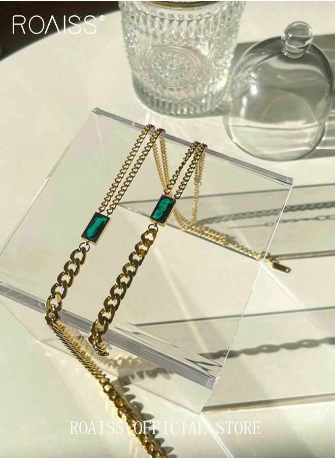 roaiss - 2 Piece Women Jewelry Set Featuring Emerald Green Gemstone Accents Collarbone Necklace and Bracelet Set Crafted with Stainless Steel Titanium and 18k Gold Plating for Long-lasting Color Preservation - Image 1