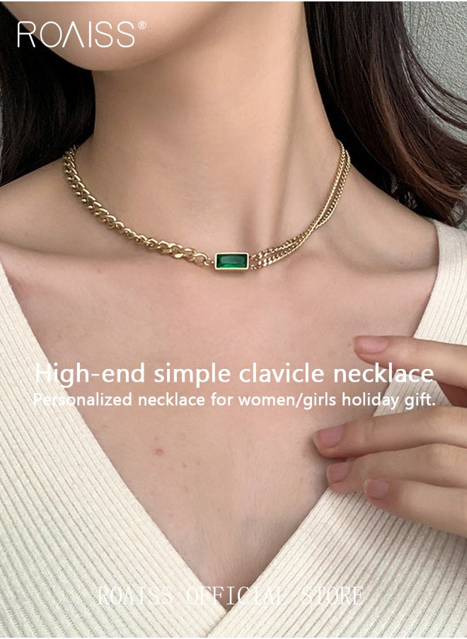 roaiss - 2 Piece Women Jewelry Set Featuring Emerald Green Gemstone Accents Collarbone Necklace and Bracelet Set Crafted with Stainless Steel Titanium and 18k Gold Plating for Long-lasting Color Preservation - Image 1