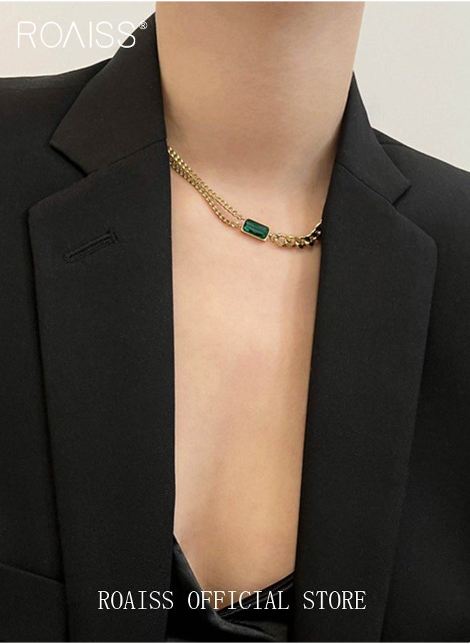roaiss - 2 Piece Women Jewelry Set Featuring Emerald Green Gemstone Accents Collarbone Necklace and Bracelet Set Crafted with Stainless Steel Titanium and 18k Gold Plating for Long-lasting Color Preservation - Image 1