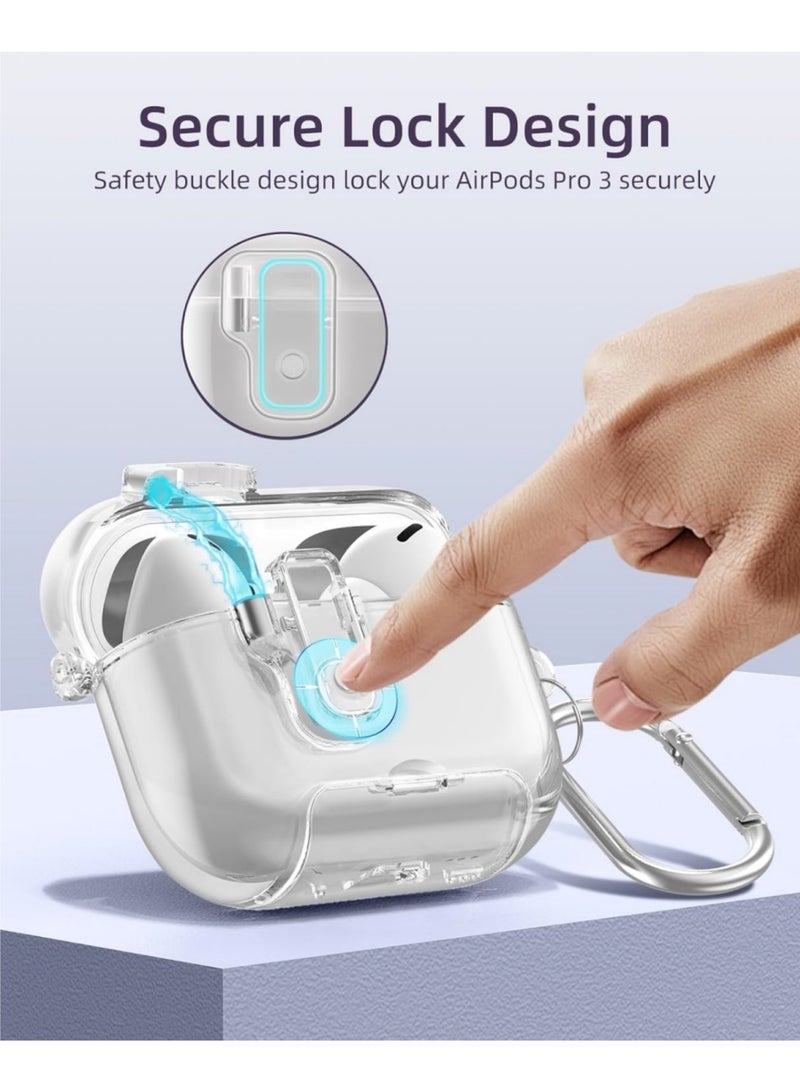 Adando Compatible with AirPods Pro 3 Case with Safety Lock, Soft TPU Transparent, Dustproof Charging Port and Stand Function for Airpods Pro 3 Cover (Clear) - Image 3