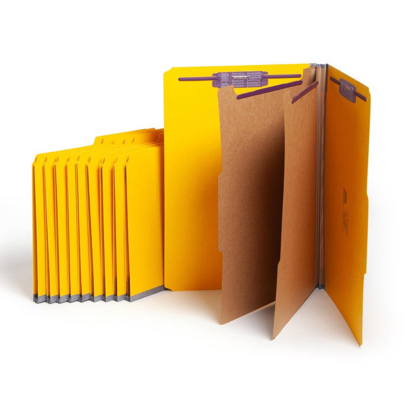 Smead Pressboard Legal Size File Folders with SafeSHIELD Fasteners 2 Dividers 2 Expansion Office Folders Paper Holder Yellow 10 per Box 19034