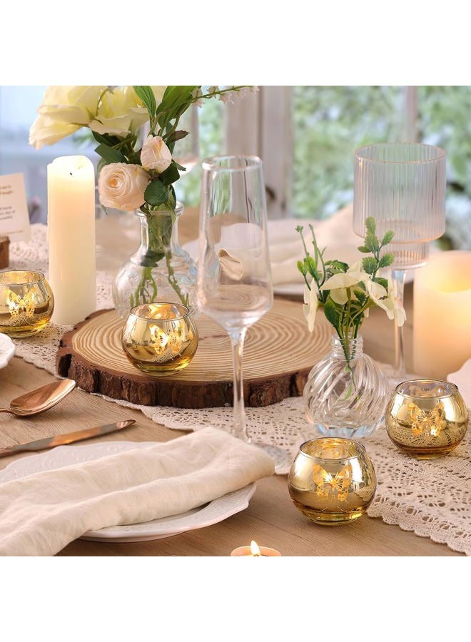 Lanttu Gold Votive Candle Holders Set, 12 PCS Tea Lights Candle Holder Decorative Bulk with Butterfly Pattern, Candle Holders for Wedding Table, Birthday, Home Decor - Image 2