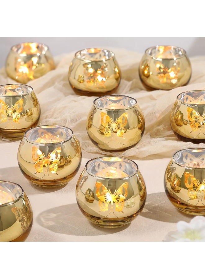 Lanttu Gold Votive Candle Holders Set, 12 PCS Tea Lights Candle Holder Decorative Bulk with Butterfly Pattern, Candle Holders for Wedding Table, Birthday, Home Decor - Image 1