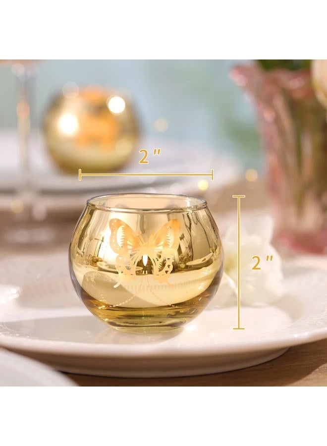 Lanttu Gold Votive Candle Holders Set, 12 PCS Tea Lights Candle Holder Decorative Bulk with Butterfly Pattern, Candle Holders for Wedding Table, Birthday, Home Decor - Image 4