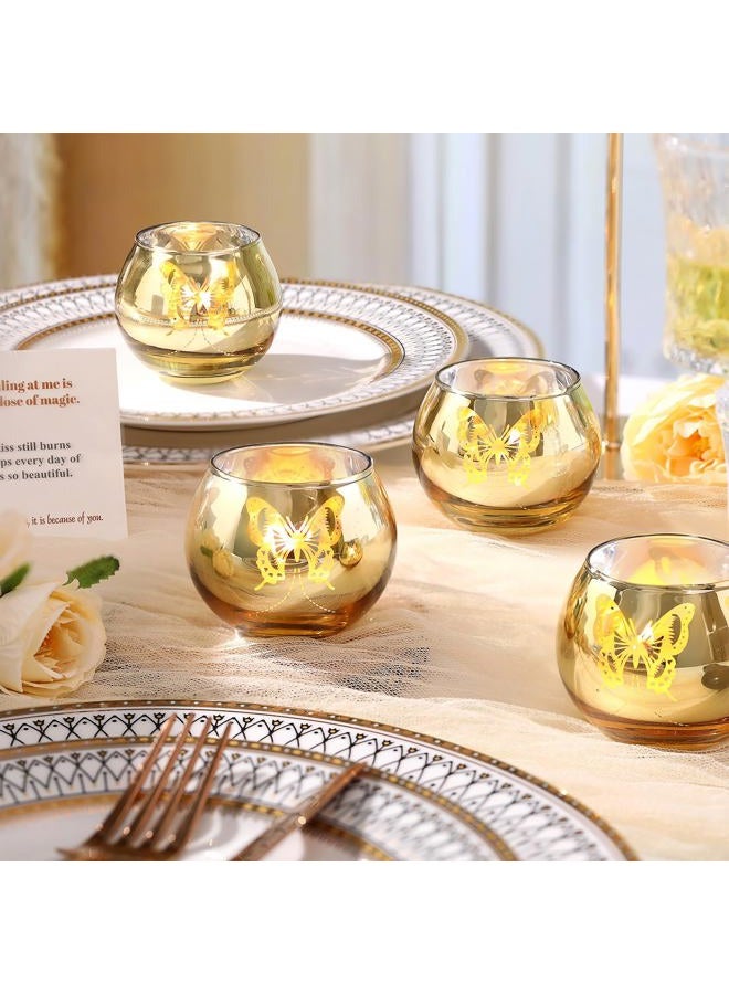 Lanttu Gold Votive Candle Holders Set, 12 PCS Tea Lights Candle Holder Decorative Bulk with Butterfly Pattern, Candle Holders for Wedding Table, Birthday, Home Decor - Image 5