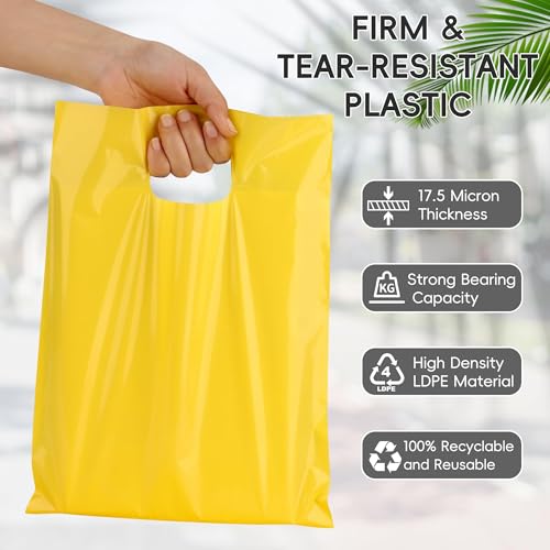 POPGIFTU Assorted Color Plastic Bags with Handles 100 Pack, 9x12 Multi Color Gift Bags Bulk, 1.75 Mil Thick Shopping Bags for Party Favors, Goodie Bags, Retail & Small Business Packaging - Image 2