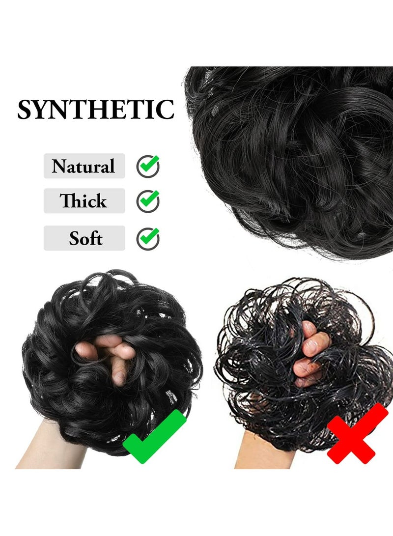 كبير فوضوي كعكة الشعر قطعة متموجة مجعد سكرانشيز الاصطناعية العقدة ذيل حصان وصلات شعر سميكة أوبدو آدمي للنساء (متموج ، مجعد ، بني داكن) - Image 4