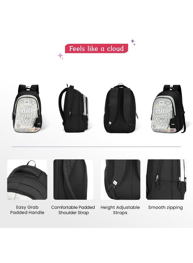Genie Magic School Backpack for Girls |19 In-36 Ltr with Three Compartments, Side Pockets and Light Weight with Padded Shoulders |Best for Books,Stationery,Lunch Box & Essentials - Black - Image 3