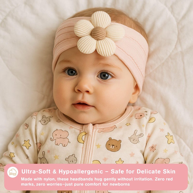 lucdnc 6 Pcs Baby Girls' Headbands Gifts for Newborn Infant Toddler Handmade Soft Comfortable Elasticity Nylon Baby Flower Hairbands Essentials Accessories - Image 2