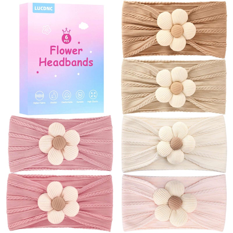 lucdnc 6 Pcs Baby Girls' Headbands Gifts for Newborn Infant Toddler Handmade Soft Comfortable Elasticity Nylon Baby Flower Hairbands Essentials Accessories - Image 1