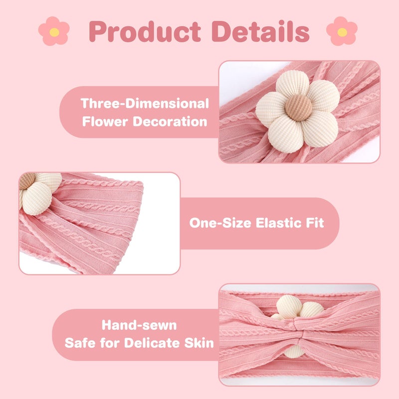 lucdnc 6 Pcs Baby Girls' Headbands Gifts for Newborn Infant Toddler Handmade Soft Comfortable Elasticity Nylon Baby Flower Hairbands Essentials Accessories - Image 4