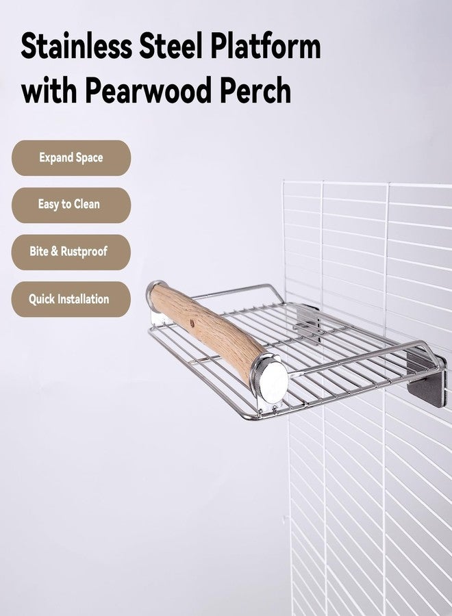 YOOSO WING Stainless Steel Bird Perches for Cage, Open-Grid Easy Clean Parrot Perch Stand, Resting and Dining Stand for Small & Medium Birds (Solid Wood Station Stick Stainless Steel Platform, Large Size) - Image 3
