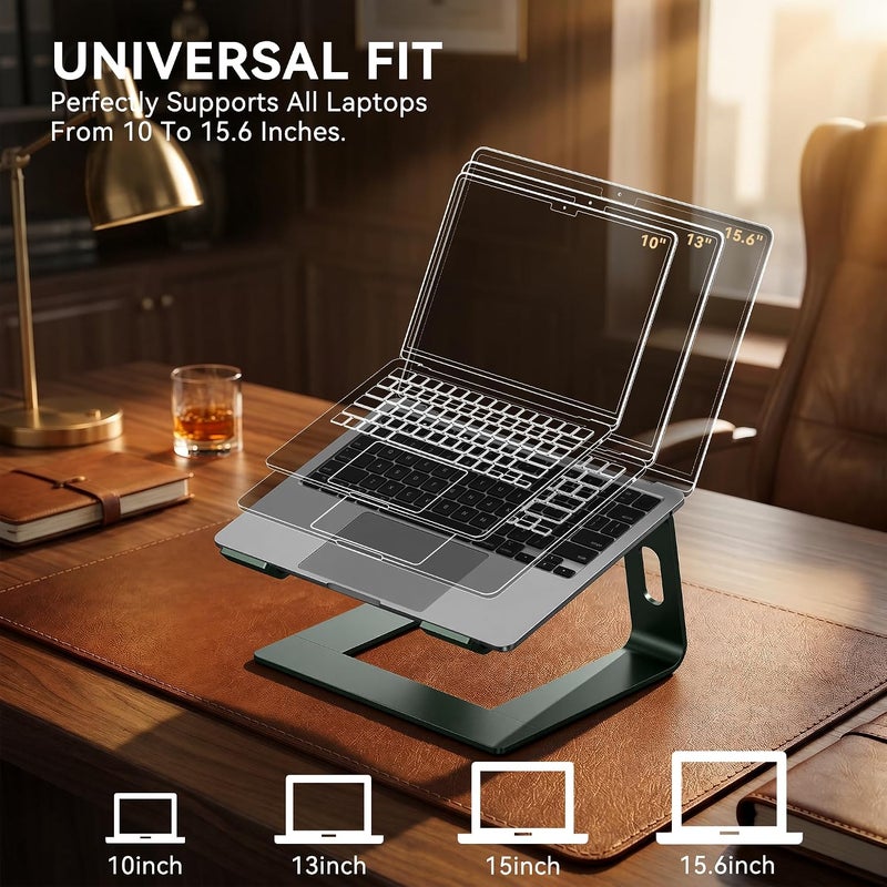 SOUNDANCE Laptop Stand, Aluminum Computer Riser, Ergonomic Laptops Elevator For Desk, Metal Holder Compatible With 10 To 15.6 Inches Notebook Computer, Green - Image 5